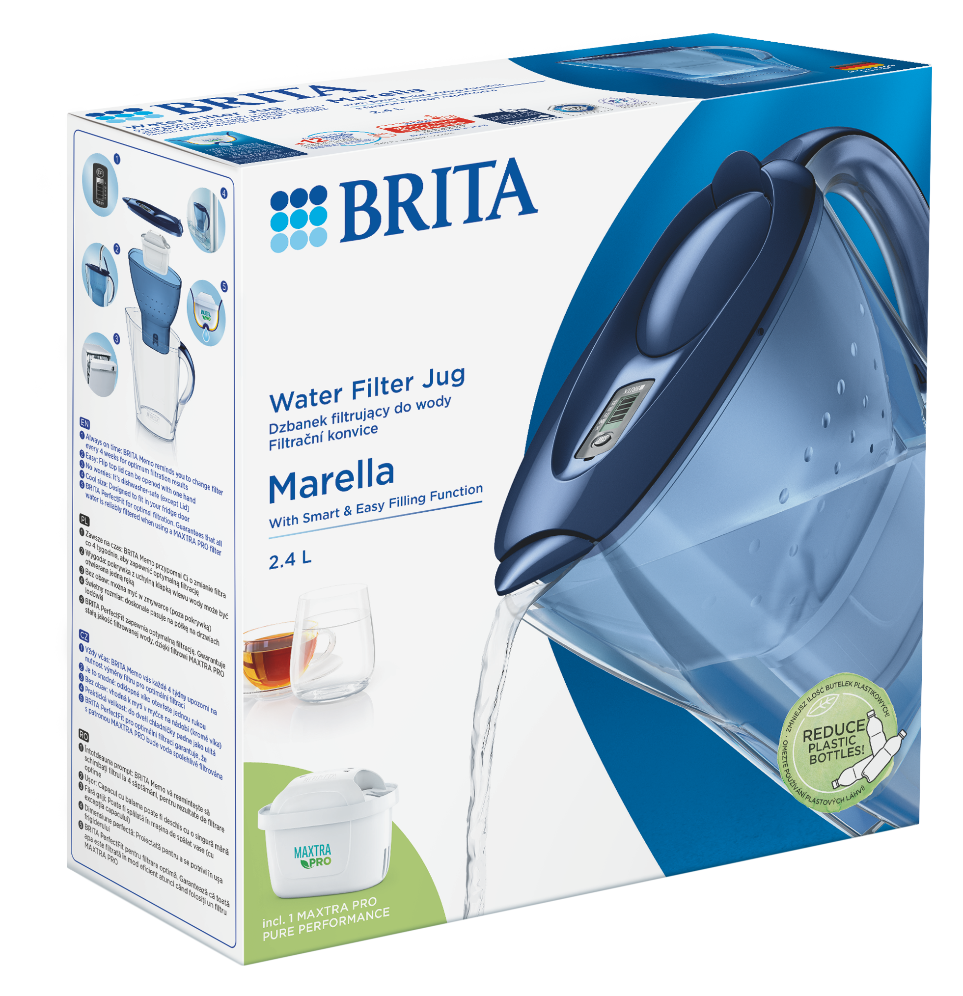 Dzbanek z filtrem BRITA Marella 2,4 L niebieski MAXTRA PRO Pure Performance + 1 Filtr do wody BRITA MAXTRA PRO Pure Performance