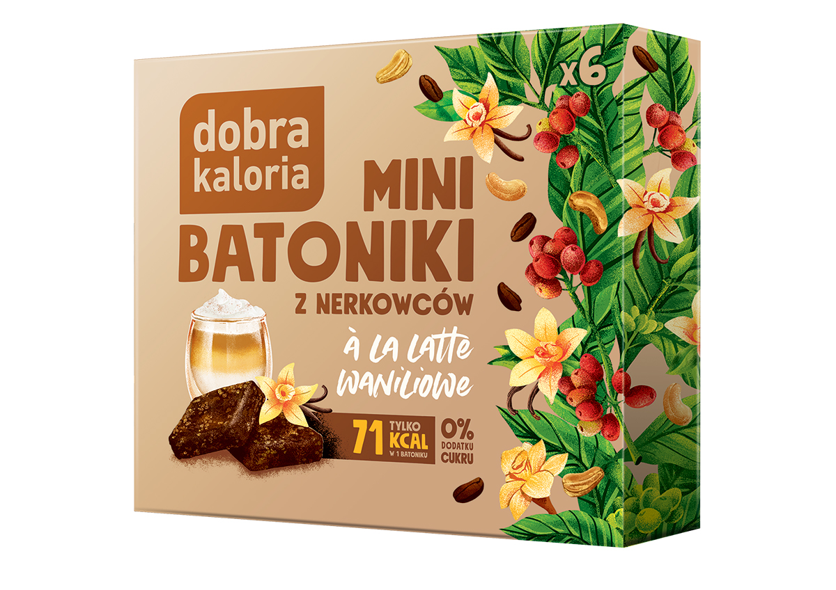 dobra kaloria Mini batoniki z nerkowców ala latte waniliowe 6 sztuk 102g