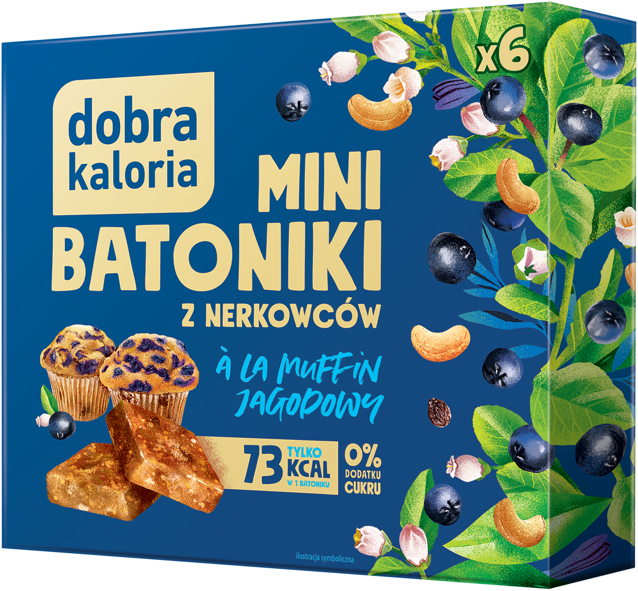 dobra kaloria Mini batoniki z nerkowców ala muffin jagodowy 6 sztuk 102g